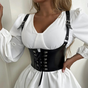 Gorset rozpinany w stylu vintage ze skórzanym sznurowaniem