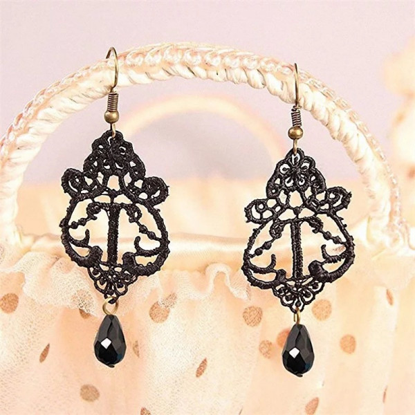 Steampunk Gothic Earrings Black Lace