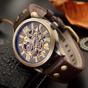 Steampunk Vintage skeletové retro hodinky automatické Bronz