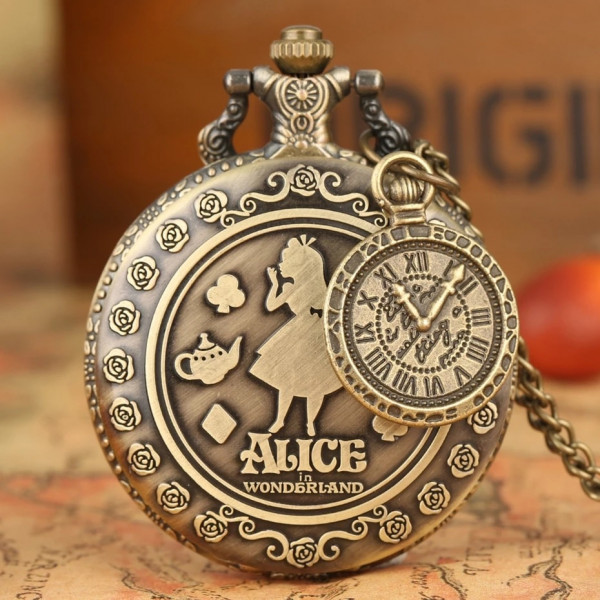 Steampunk kapesní hodinky Alenka v říši divů